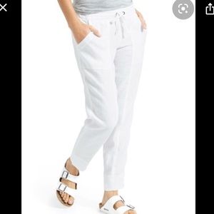 Athleta white linen drawstring ankle pants 6